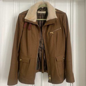 Burberry London Wool Brown Jacket w/ Shearling Collar US10